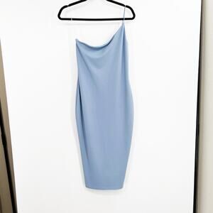 Nookie Penelope Light Blue One Shoulder Fitted Midi Dress